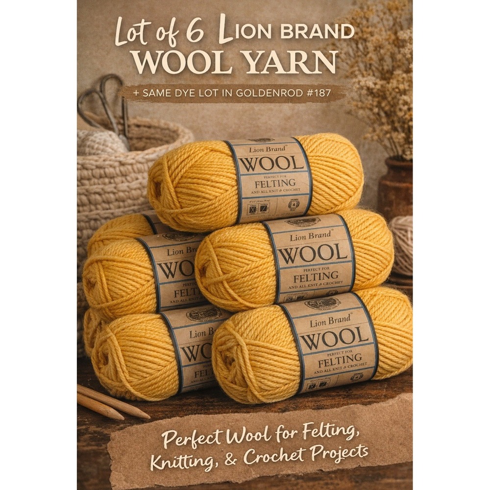 Lion Brand Wool Yarn Lot 6 Goldenrod #187 Same Dye Lot Felting Knit